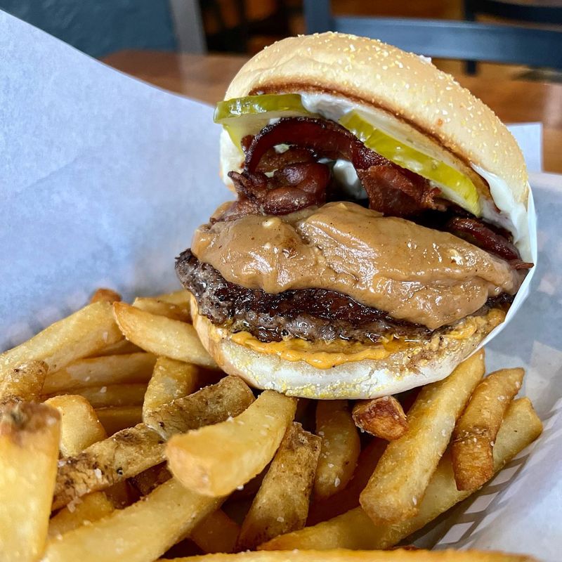 Oregon - Killer Burger Peanut Butter Pickle Bacon Burger with Jojo Fries