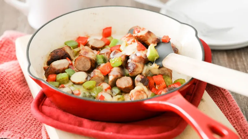 Breakfast sausage with sautéed peppers