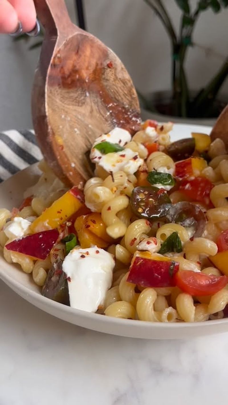 Peach, Basil, and Burrata Cavatappi