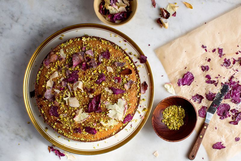Raspberry Rose Pistachio Semolina Cake