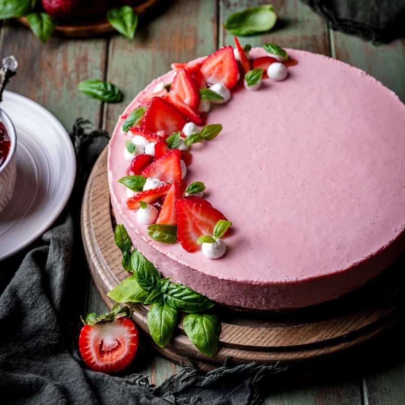 Strawberry Basil No Bake Cheesecake