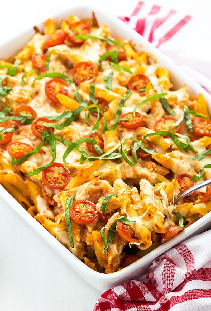 Caprese Chicken Pasta Bake