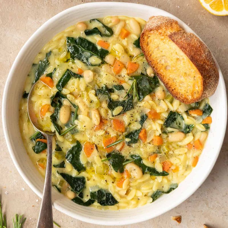 Kale and Arugula Soup With Orzo