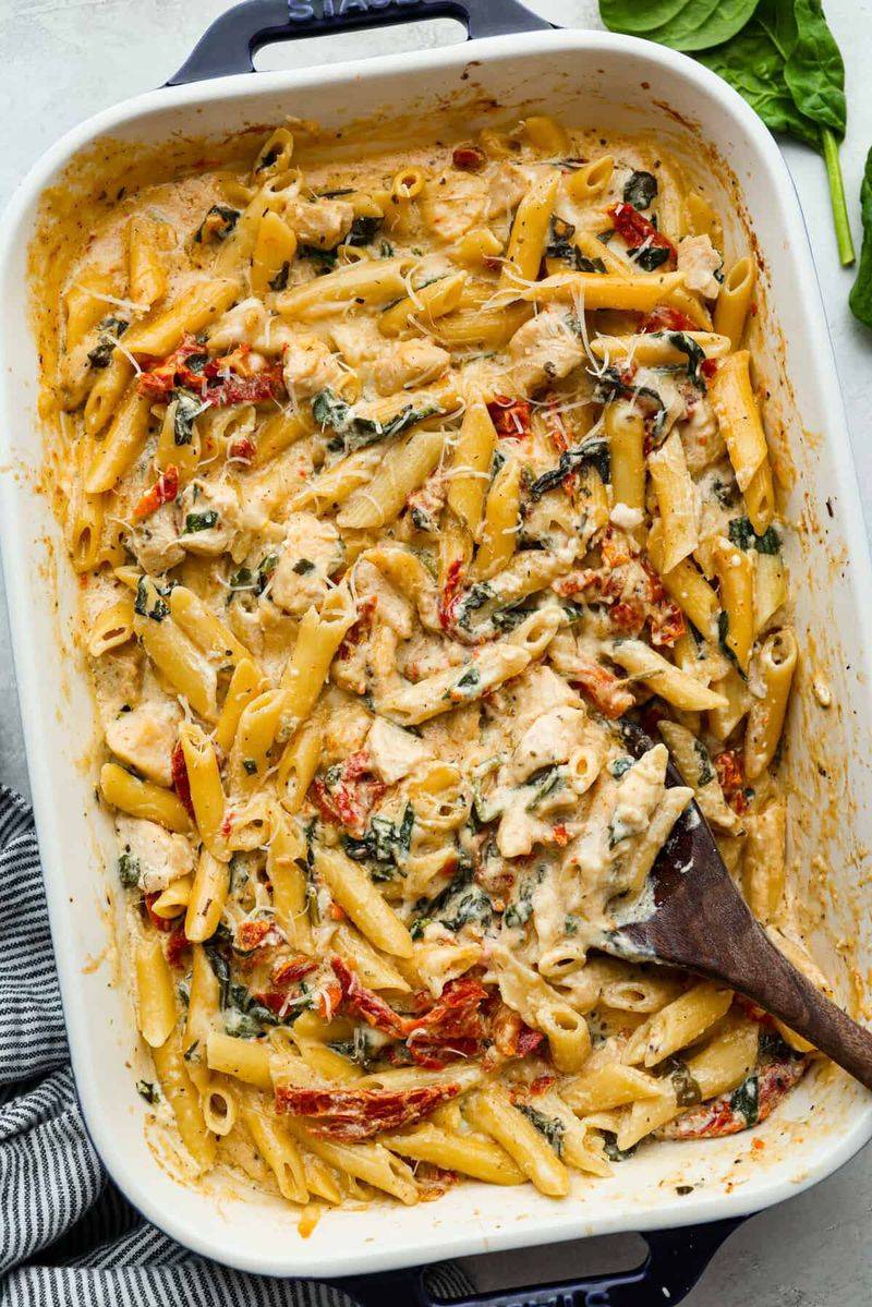 Creamy Tuscan Chicken Pasta Bake