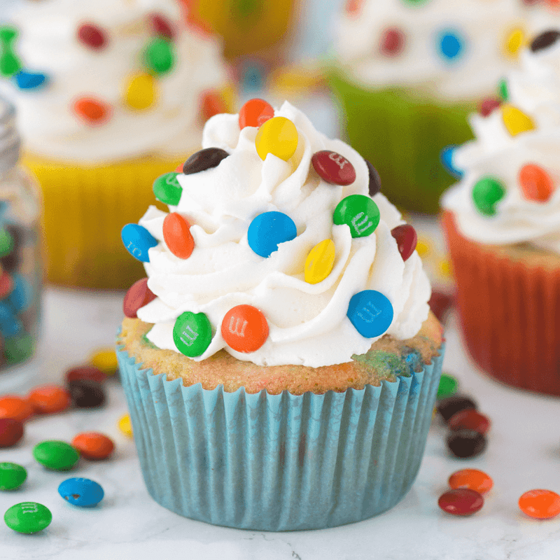 M&M Cupcakes With Candy-Studded Frosting