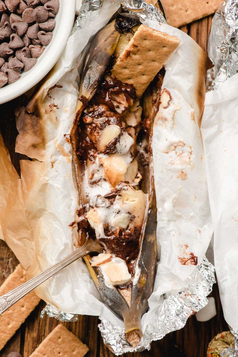 Chocolate S mores Banana Boats