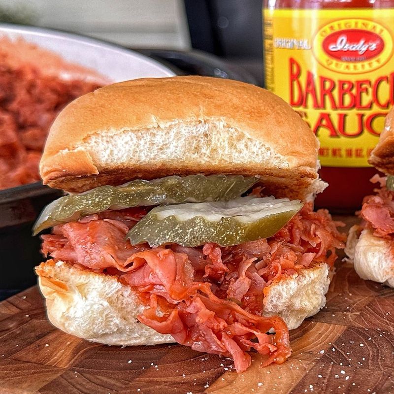 Chipped ham barbecue sandwiches