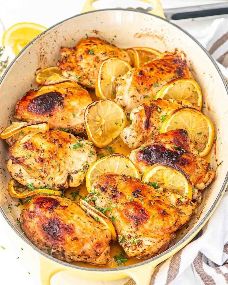 Roast Lemon Garlic Chicken Thighs