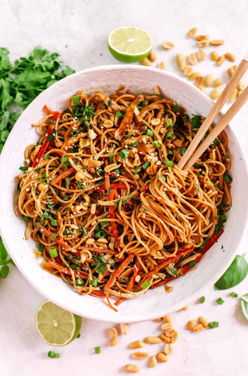 Peanut Sauce Quinoa Noodles Bowl