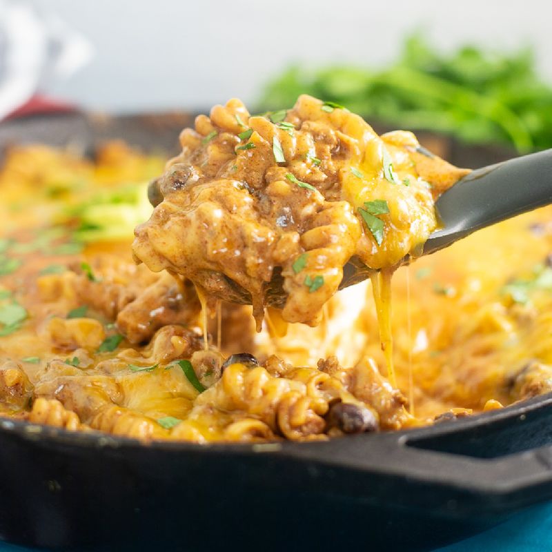 Beefy Enchilada Pasta Skillet Bake