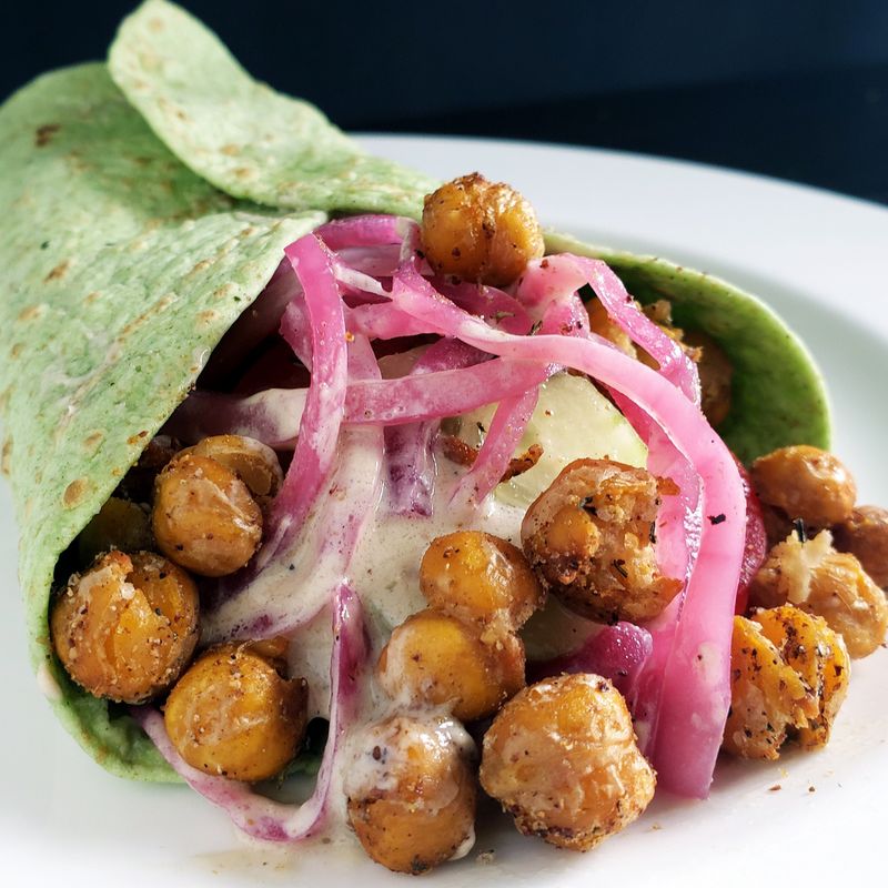 Chickpea Shawarma Wraps with Pickled Onions