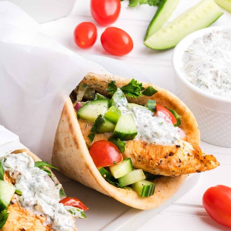 Shawarma Chicken Pitas With Tzatziki