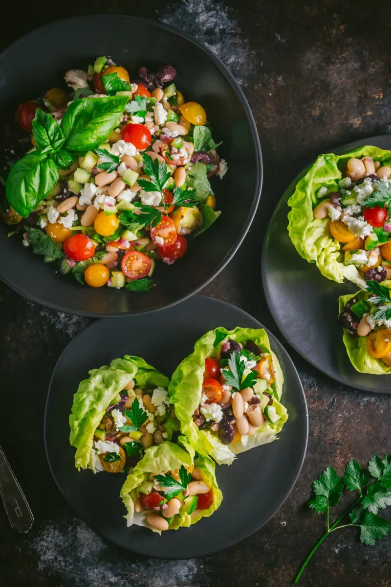Tomato-Cucumber Bean Tacos With Feta and Herbs