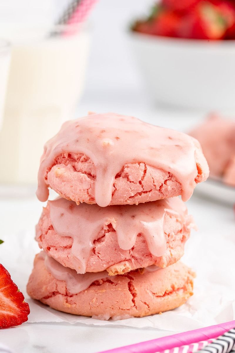 Strawberry Sugar Cookies With Pink Glaze