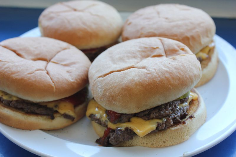 The classic fast-food cheeseburger setup