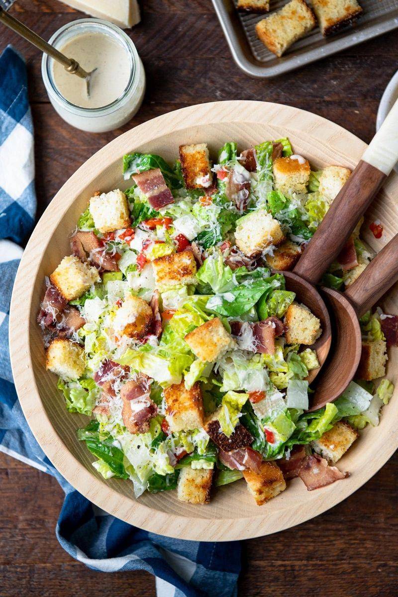Cabbage Caesar Salad with Smoky Croutons