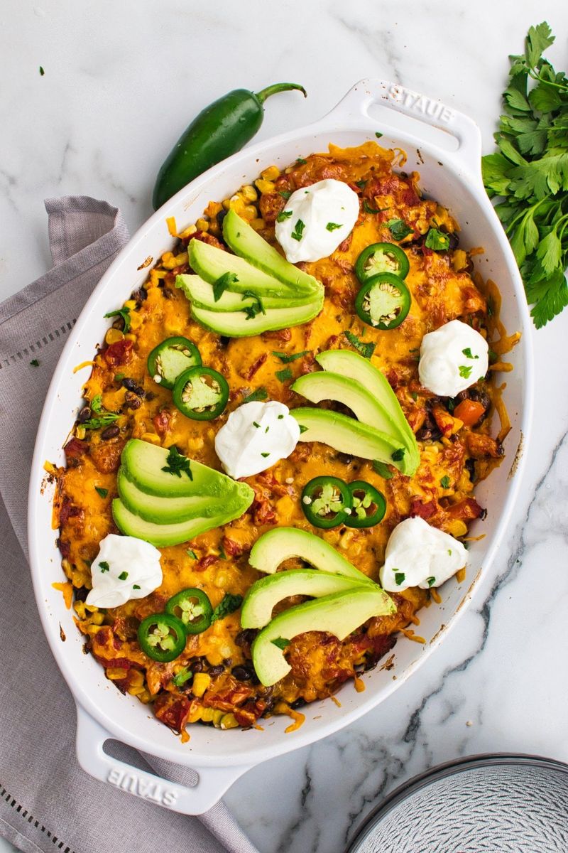 Black Bean And Corn “Burrito Bowl” Casserole