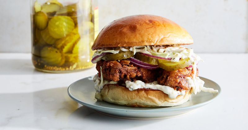Chicken Sandwich with Slaw + Pickles + Sauce