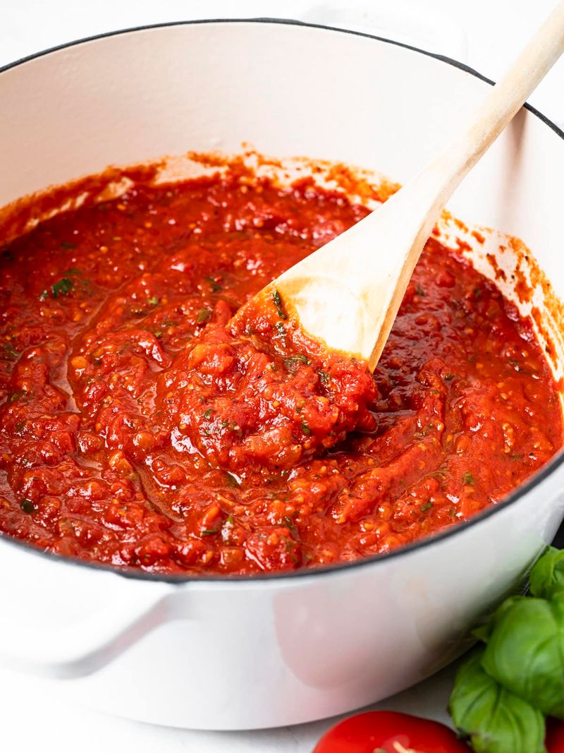 Using too much sauce with no simmer time