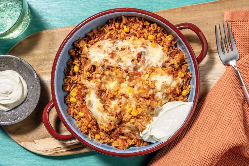 Cheesy Tex-Mex Rice and Beef Bake