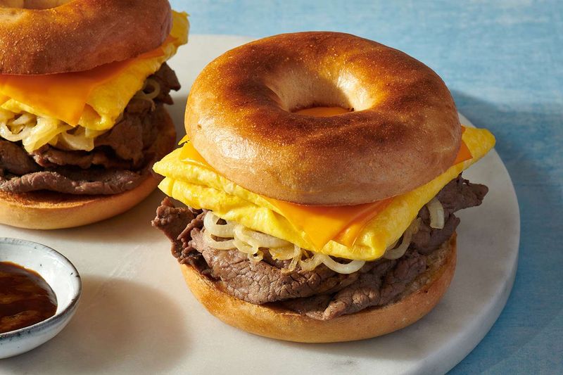 Steak, Egg and Cheese Bagel (No Butter, Half Sauce)