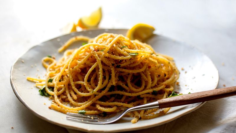 Spaghetti with Browned Butter and Crispy Breadcrumbs