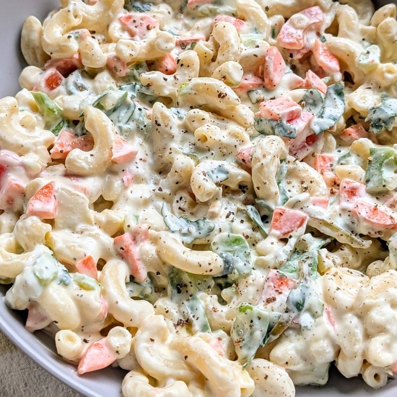 Mayonnaise-heavy macaroni salad