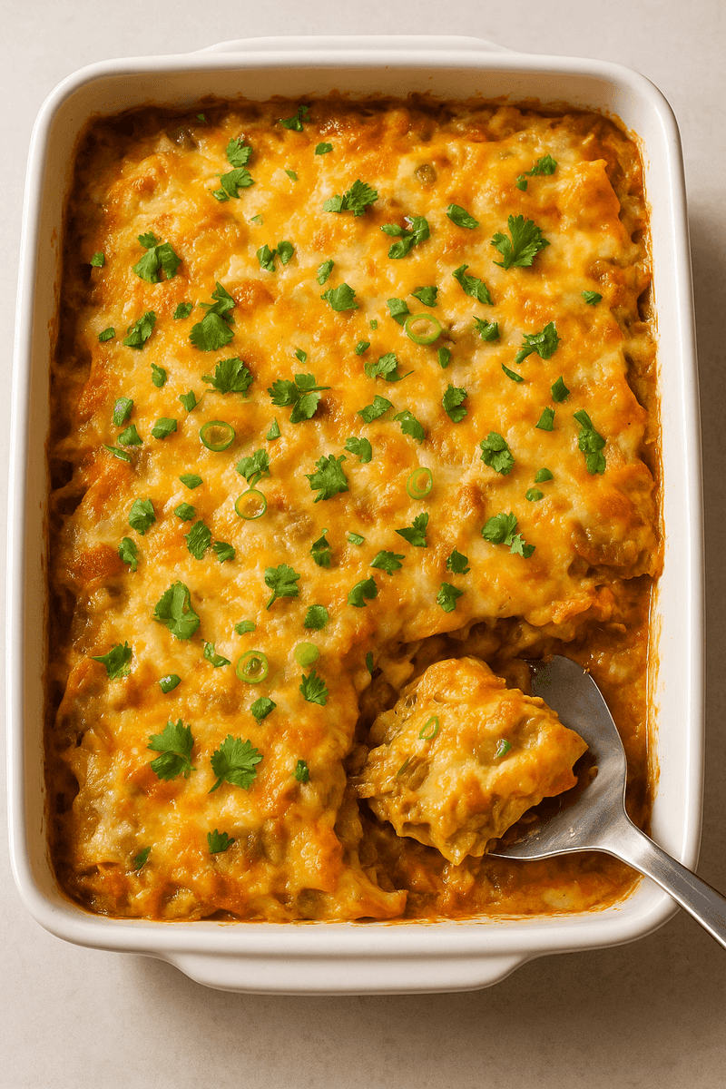 Green Chile Chicken Enchilada Casserole