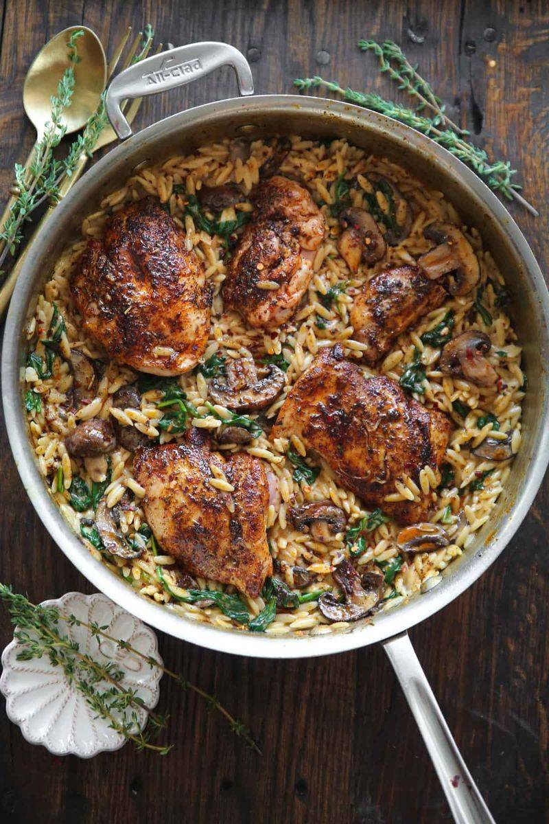Chicken and Orzo with Mushrooms