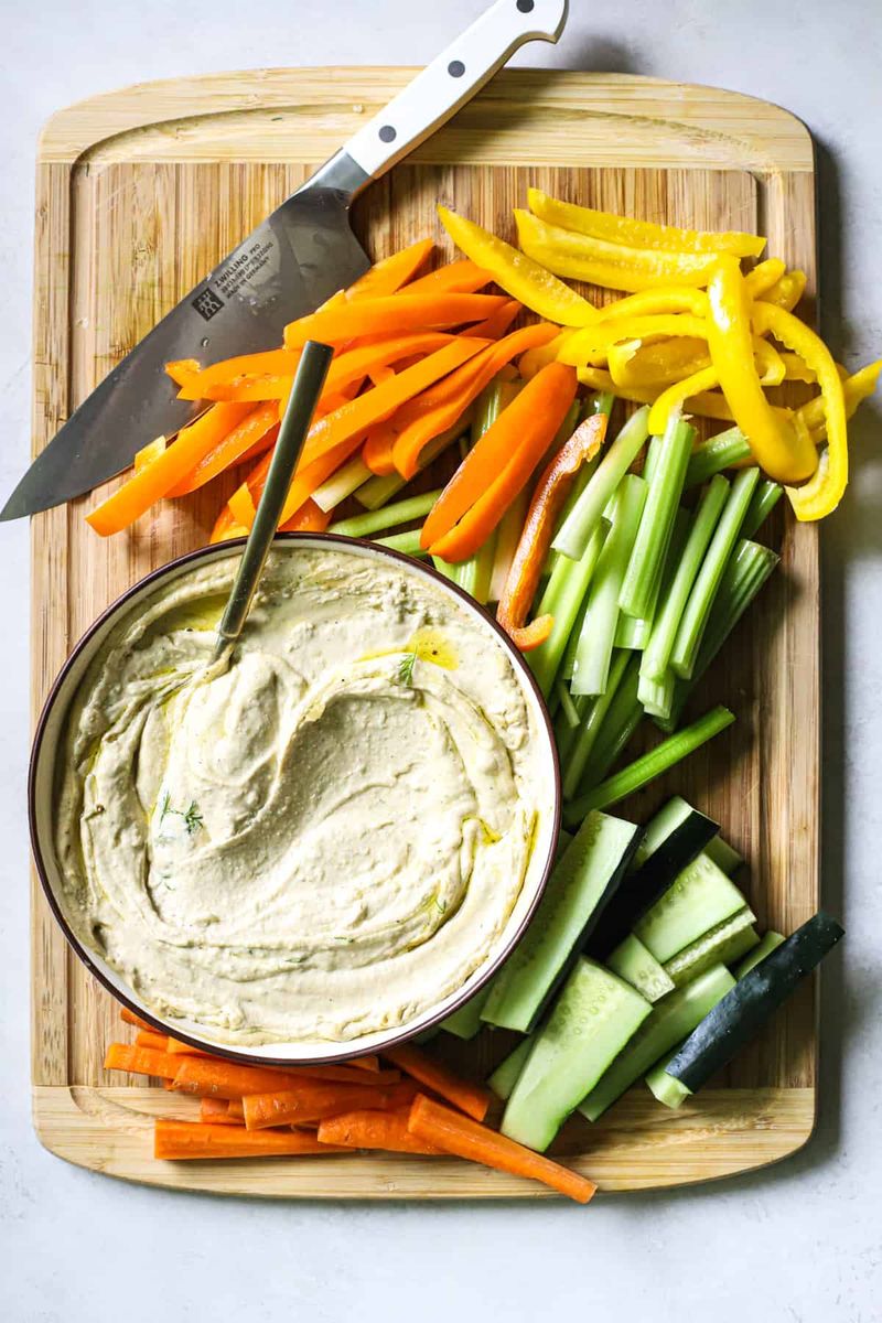 Hummus with Carrots, Cucumbers, and Peppers