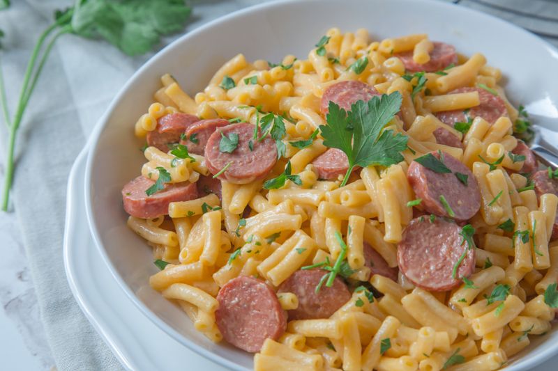Hot Dogs in Mac and Cheese