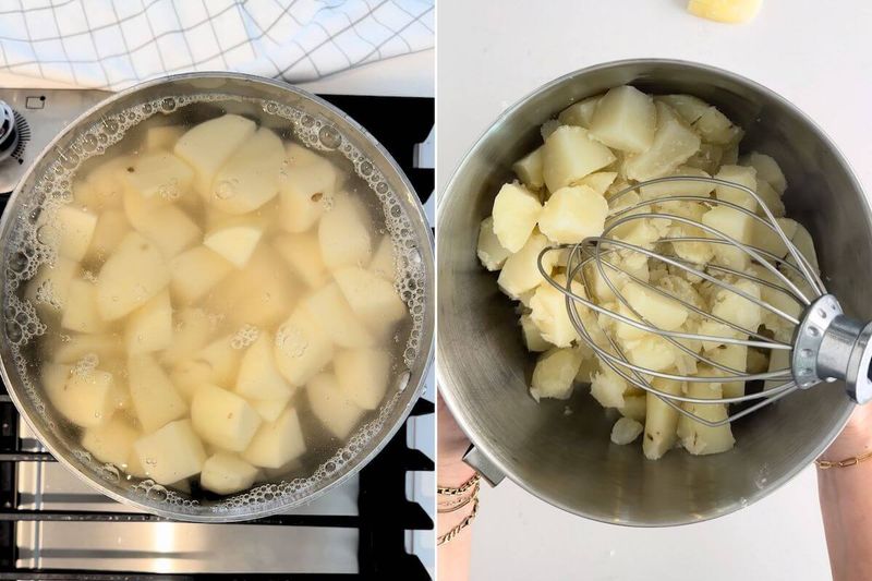 Peeling Potatoes Into A Bowl Of Water