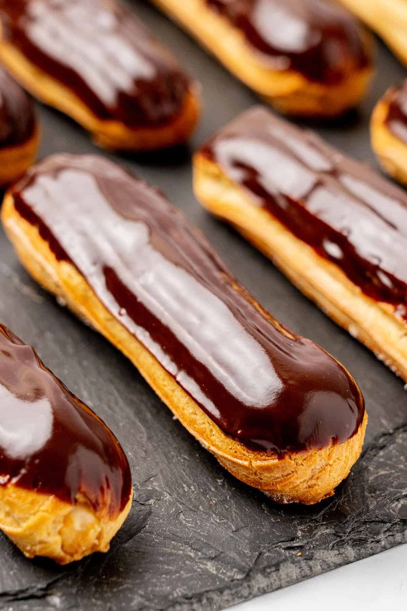 Choux Pastry Eclairs With Glossy Glaze