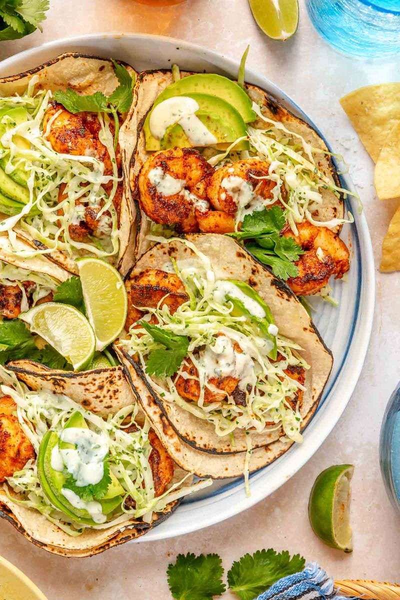 Cabbage and Shrimp Tacos with Lime Crema