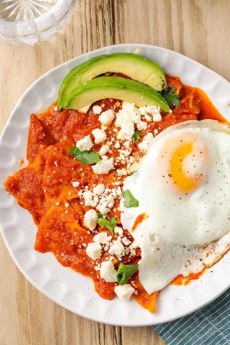 Chilaquiles Rojos with Shredded Chicken