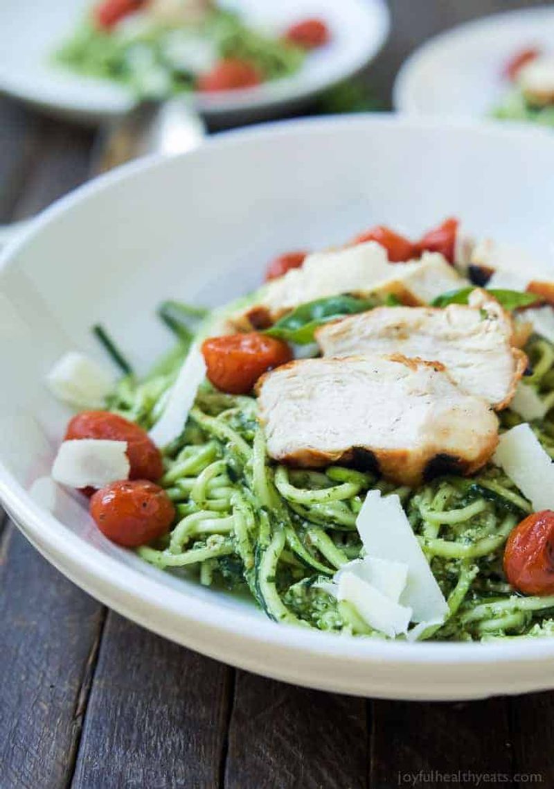 Pesto Zucchini Noodles with Grilled Chicken