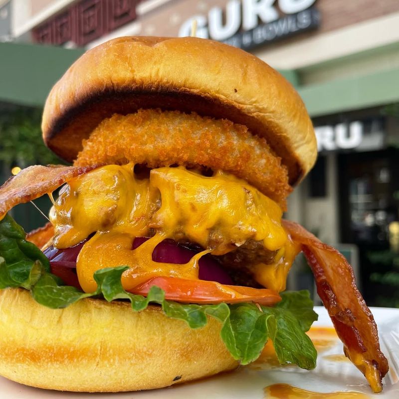 The “kitchen sink” burger with too many toppings
