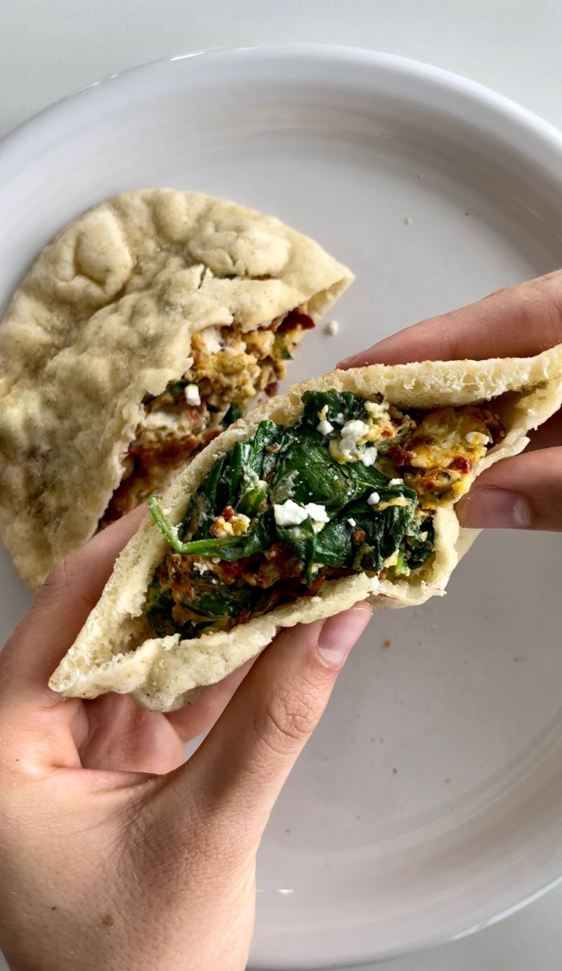 Spinach Feta Egg Pitas