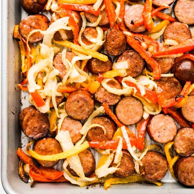 Sausage, Peppers, And Onions Sheet Pan Bake