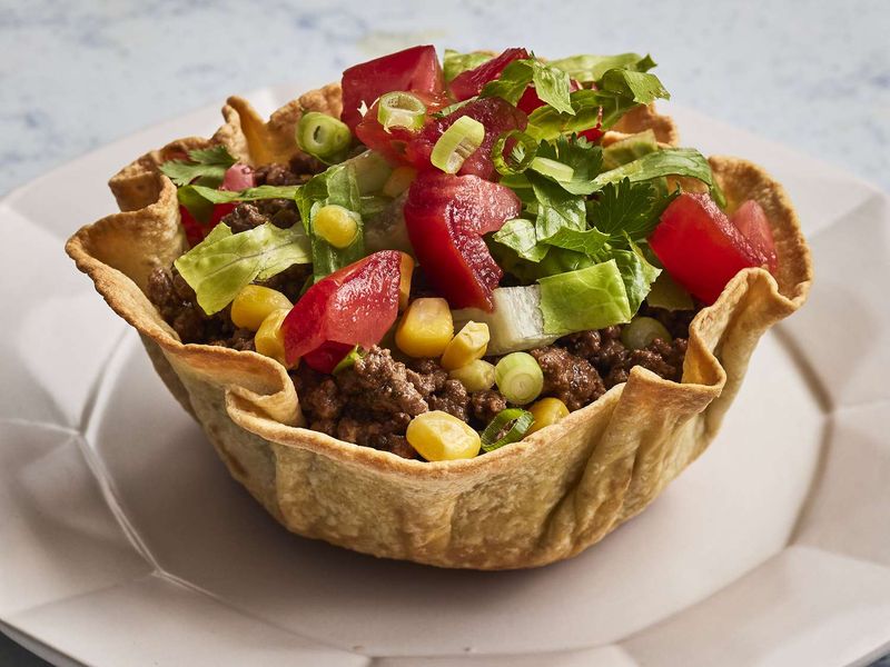 Taco salads in fried shells