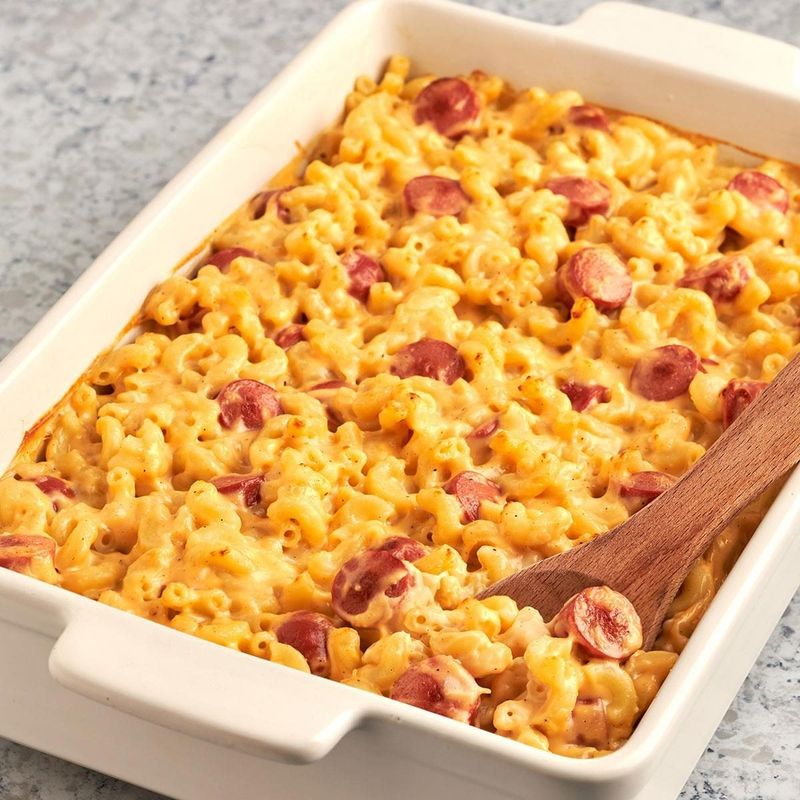 Mac And Cheese With Hot Dogs Bake