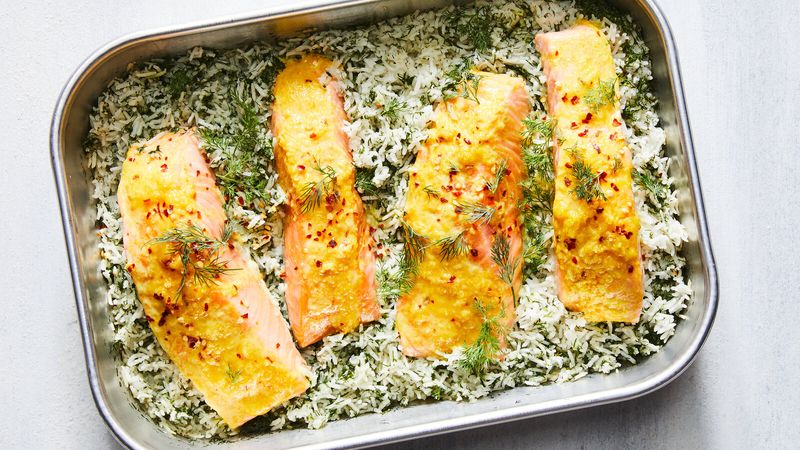 Baked Salmon With Lemon And Herby Rice
