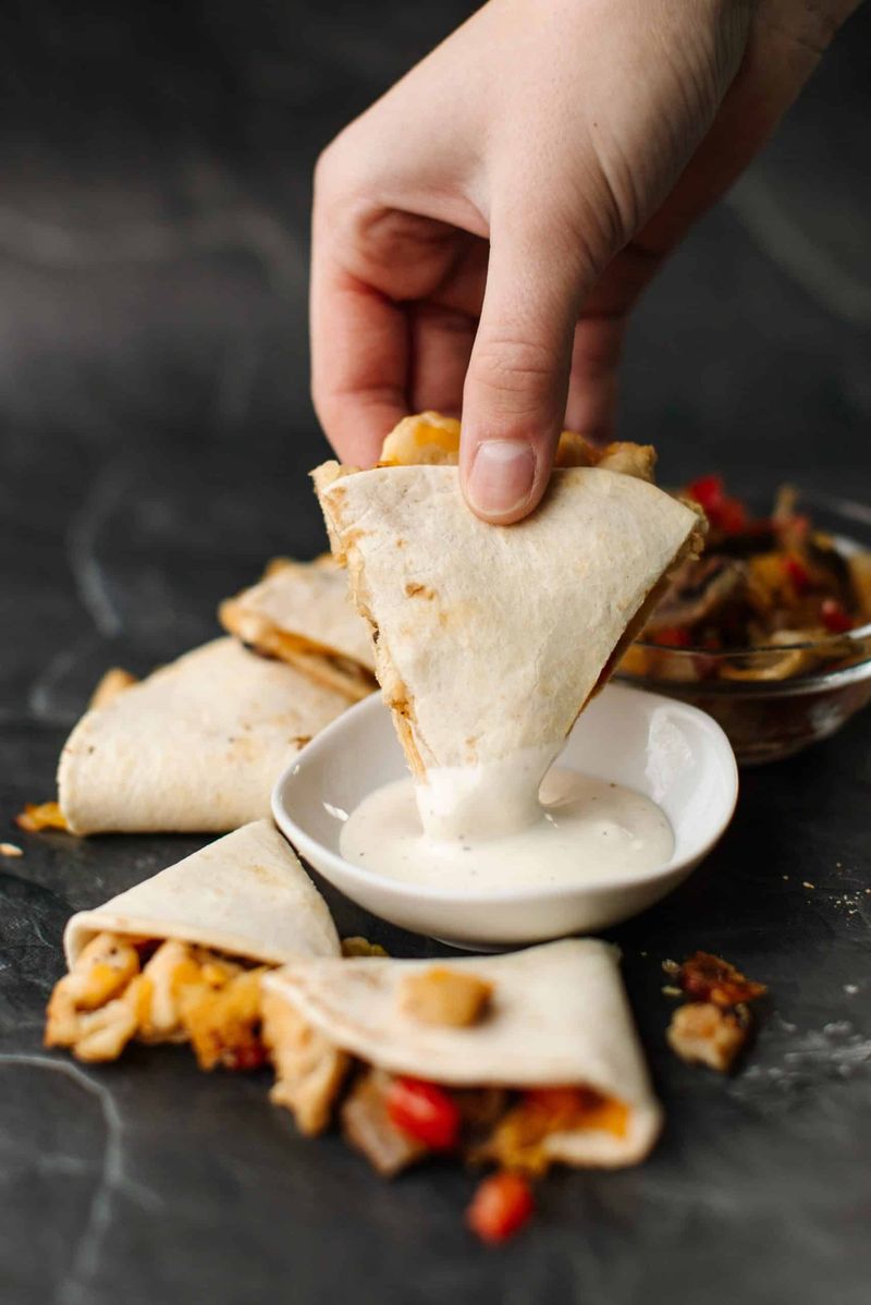 Mini Chicken Quesadillas Cut Into Wedges