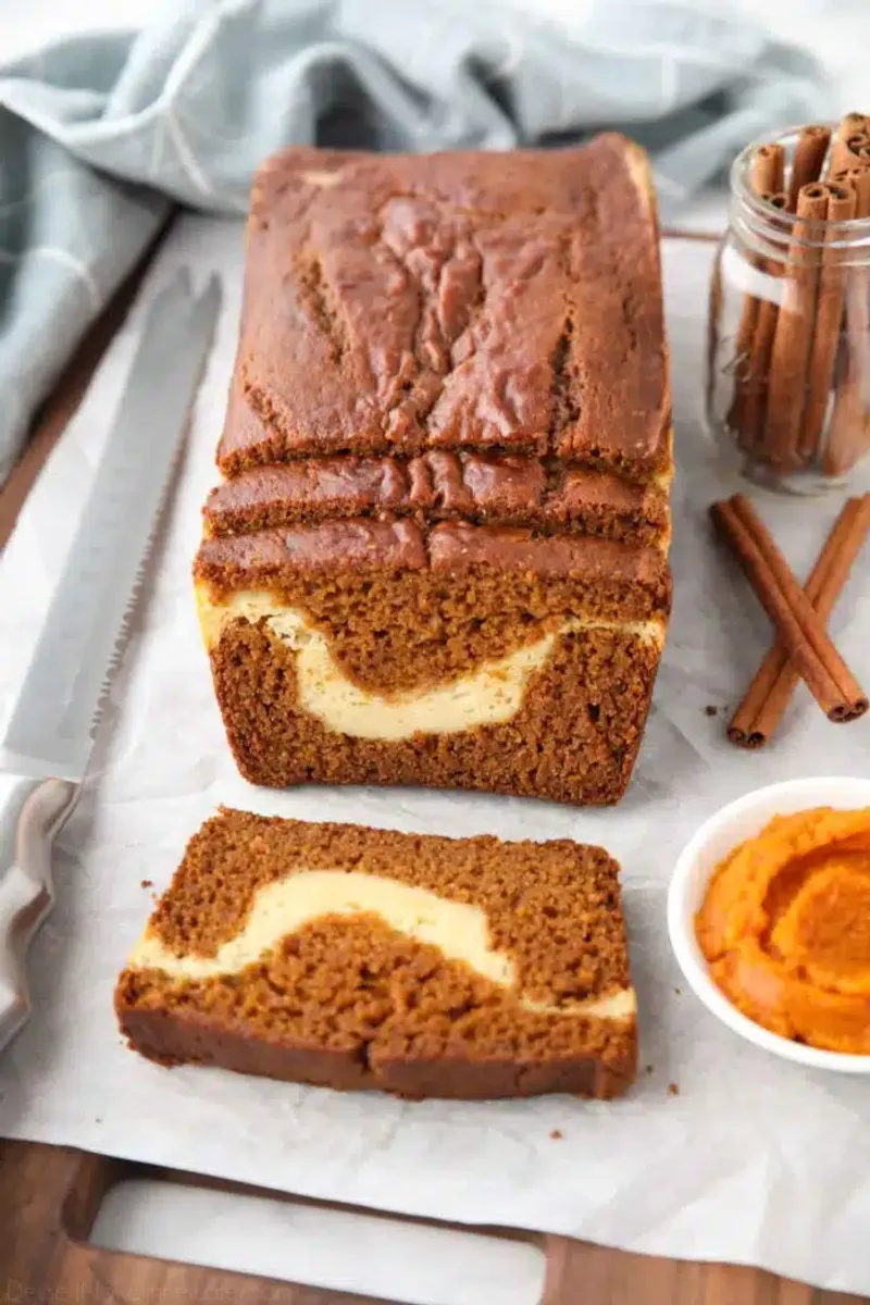 Pumpkin Bread with Cream Cheese Swirl