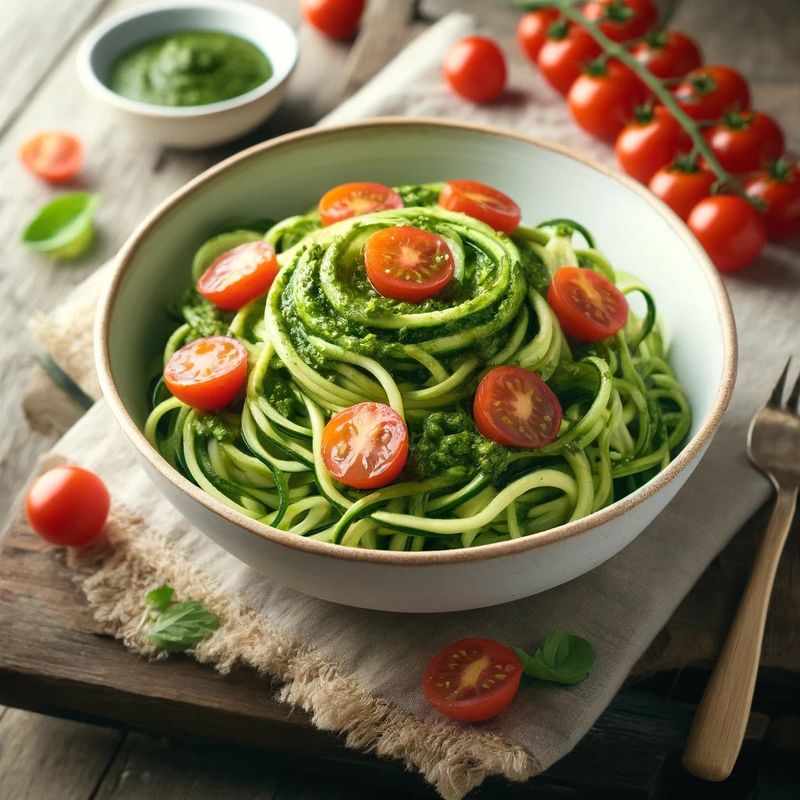 Zucchini Noodles with Pesto and Cherry Tomatoes
