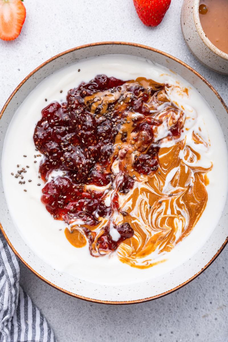 Skyr or high-protein yogurt with jam