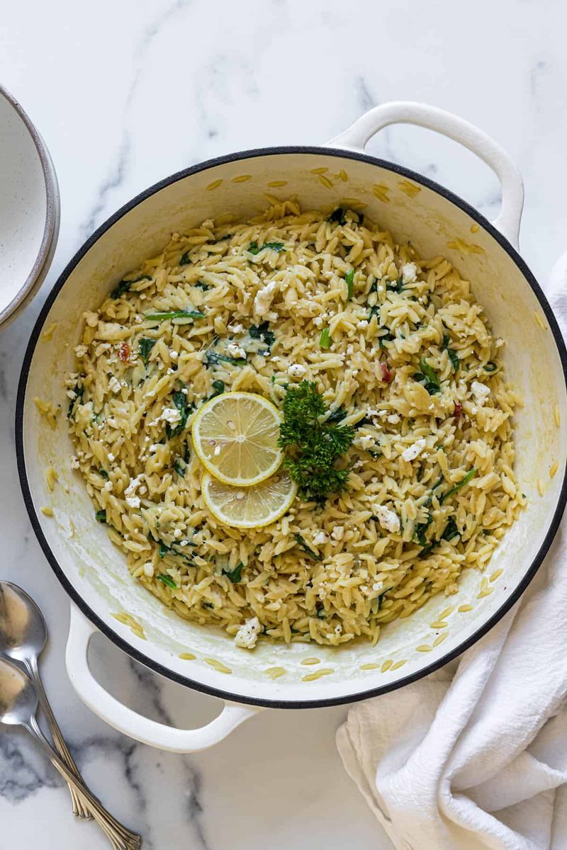 Greek Lemon Orzo Skillet