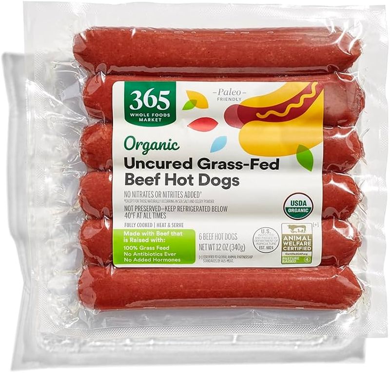 365 Everyday Value Organic Uncured Grass‑Fed Beef Hot Dogs