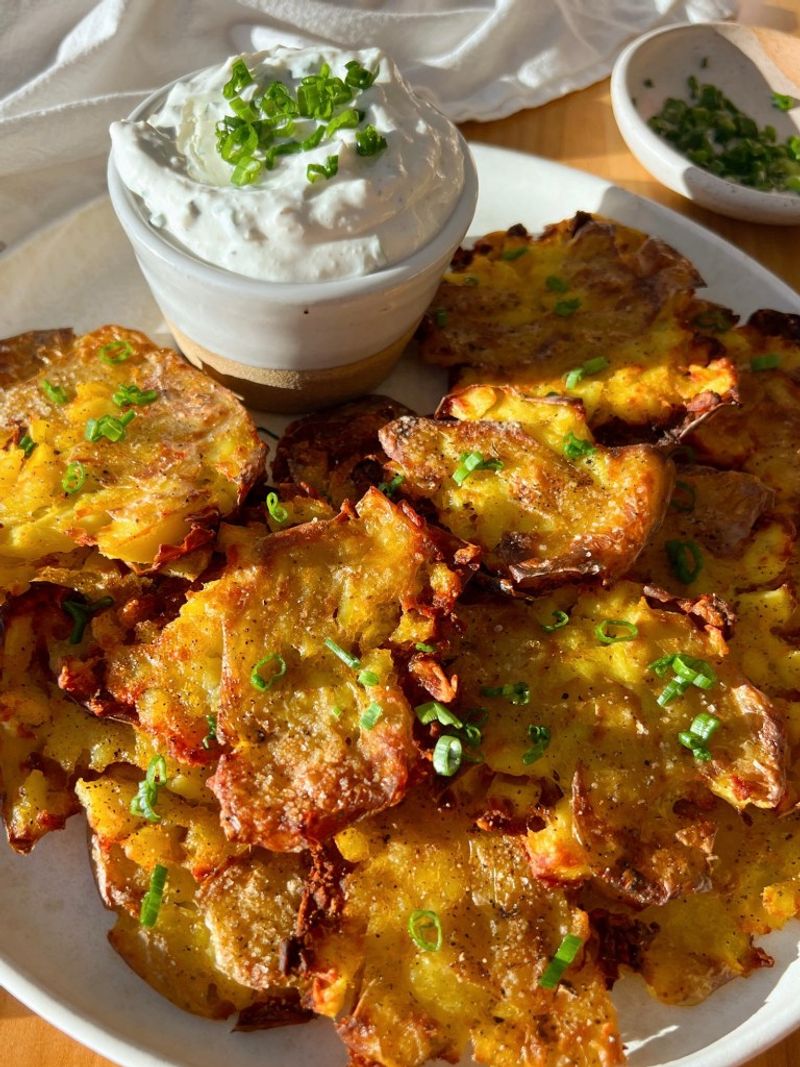 Crispy Smashed Potatoes with Dipping Sauce