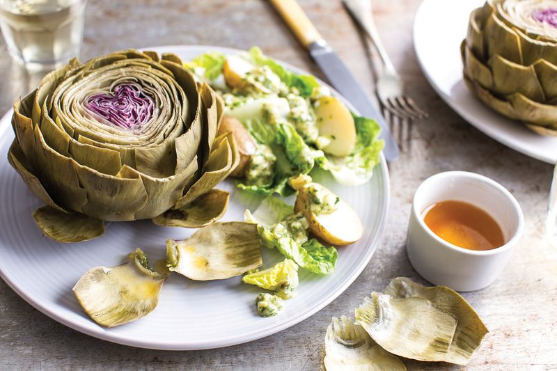 Artichokes, whole and steamed